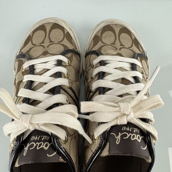 Coach Folly Logo/C Monogram Casual Sneakers Brown Tan Lace Up Women’s Size 9 B - Picture 3 of 9